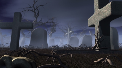 Halloween night in a gothic cemetery