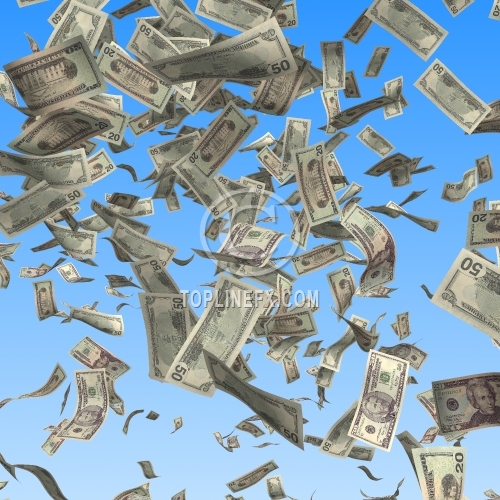 Cash paper dollars falling with the heaven