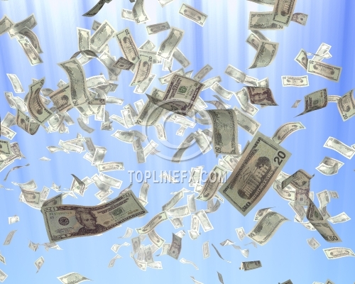 Cash, paper dollars, falling with the heaven