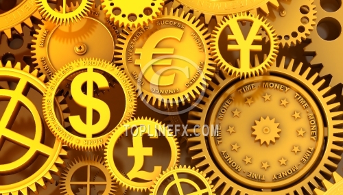 Fantasy golden clockwork with currency sign