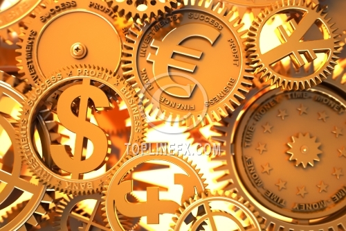 Fantasy golden clockwork with currency sign