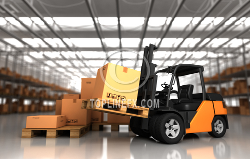 Forklift Truck In Warehouse