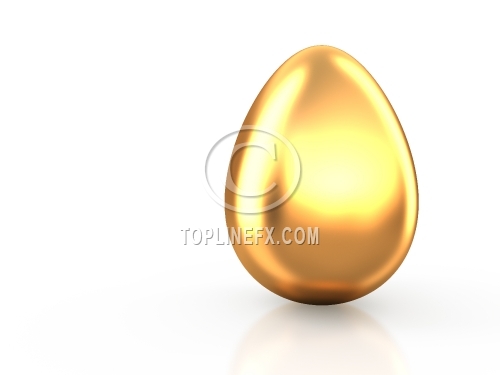 Gold Easter egg on white reflection background
