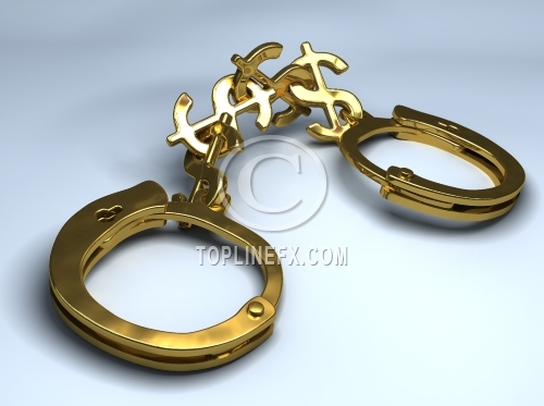 handcuffs with chain made of dollar signs