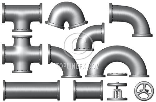 Set of metallic pipes and tubes. Industrial illustration. Added clipping path