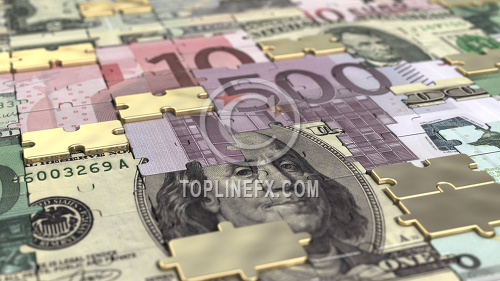 Puzzle dollar euro and gold bars