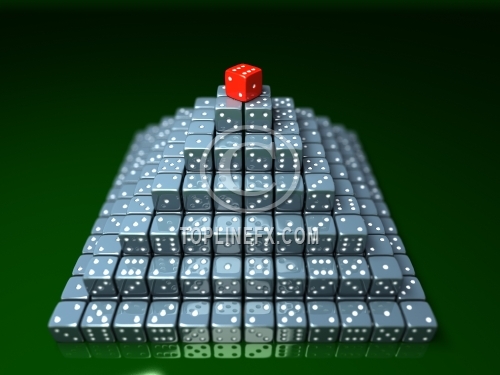 Pyramide made of dice on game table in a casino