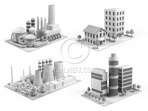 Set of different buildings