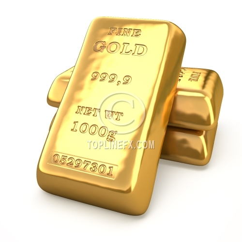 Gold bars on white background