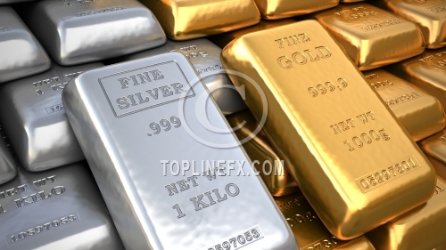 Silver ingot and  gold bullion