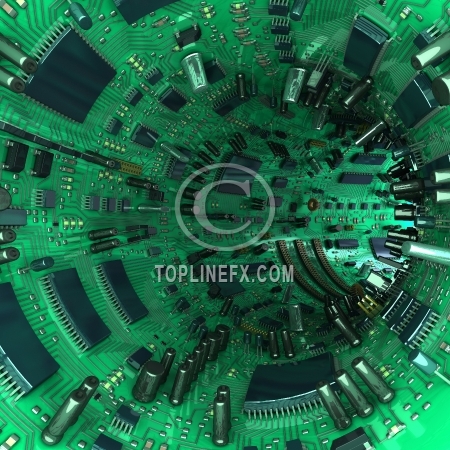 Tunnel made  of mainboards and electrical parts