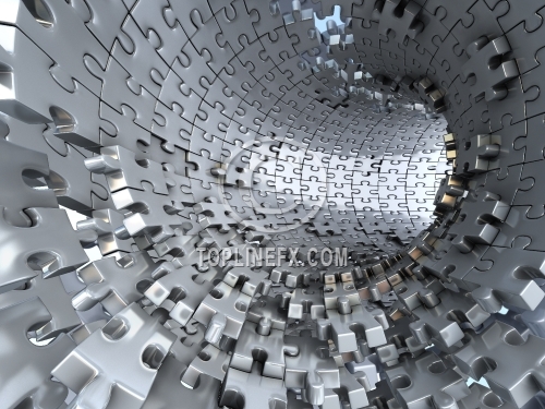Tunnel made of metallic puzzles