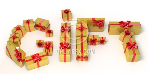 Word gift made of golden  gift boxes
